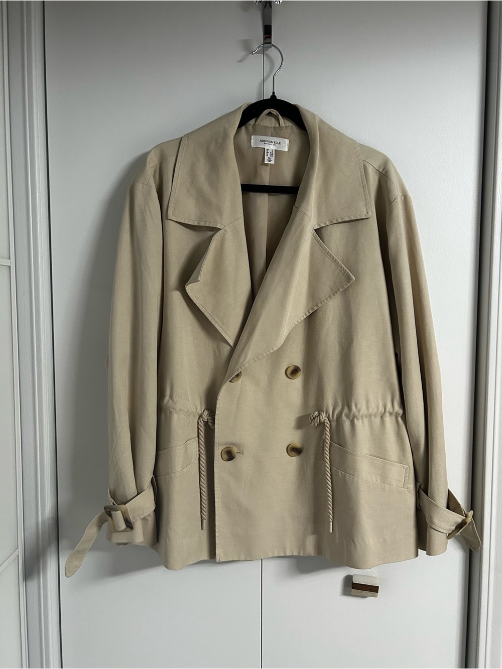 Addition Elle Neutral Tan Double-Breasted Trench Jacket